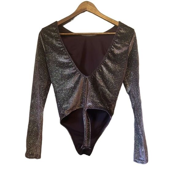 Sparkly Bodysuit, Long Sleeve Leotard, Shimmery Party Top, Glam Night Out - Picture 7 of 7